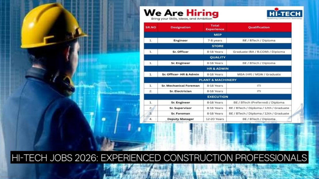 Hi-Tech Jobs 2026: Experienced Construction Professionals Wanted Across Multiple Departments